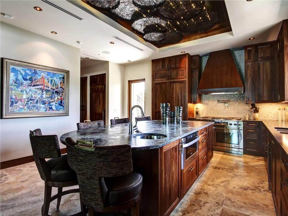 Explore This Gourmet Kitchen with a Dramatic Ceiling Feature