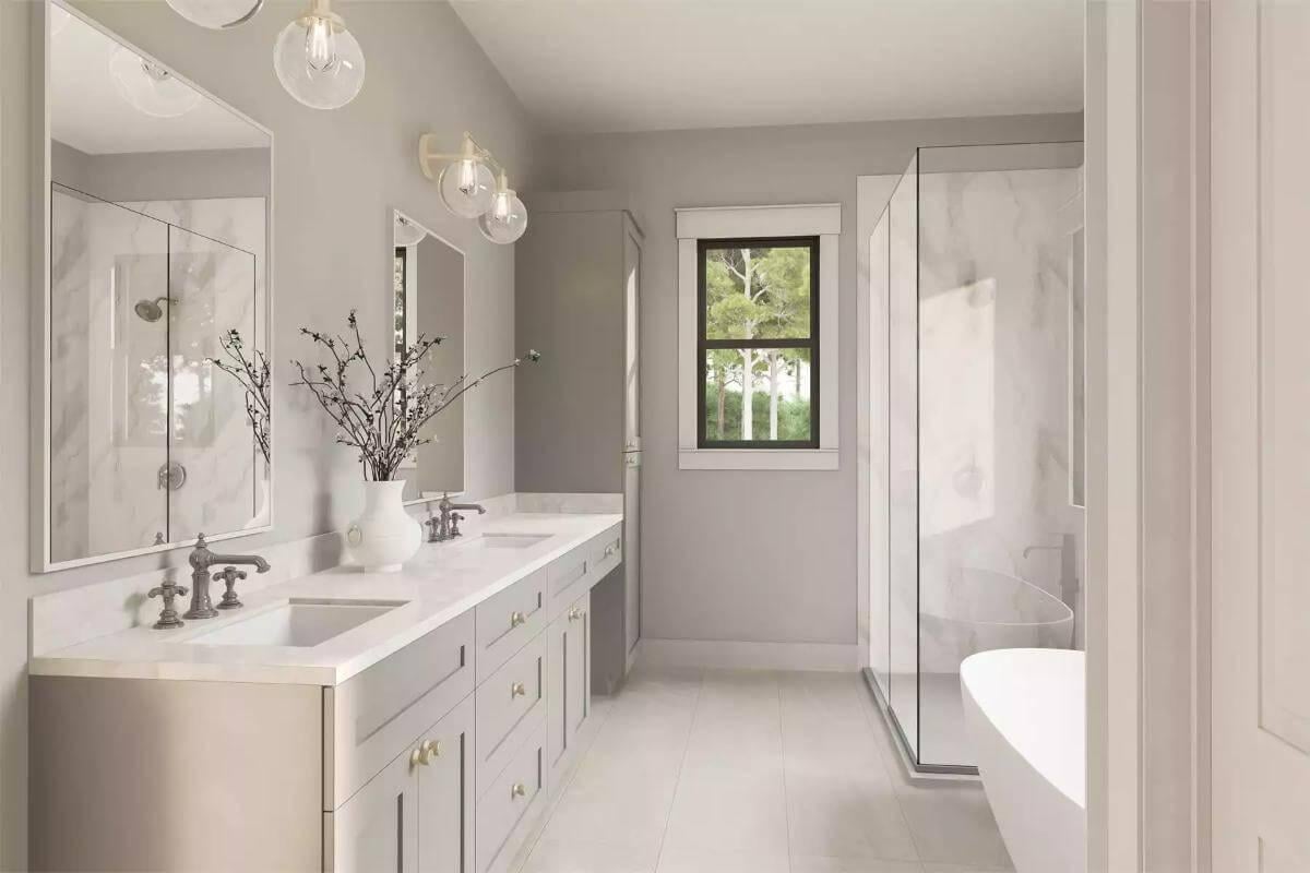 Bright Bathroom with a Sleek Double Vanity Setup