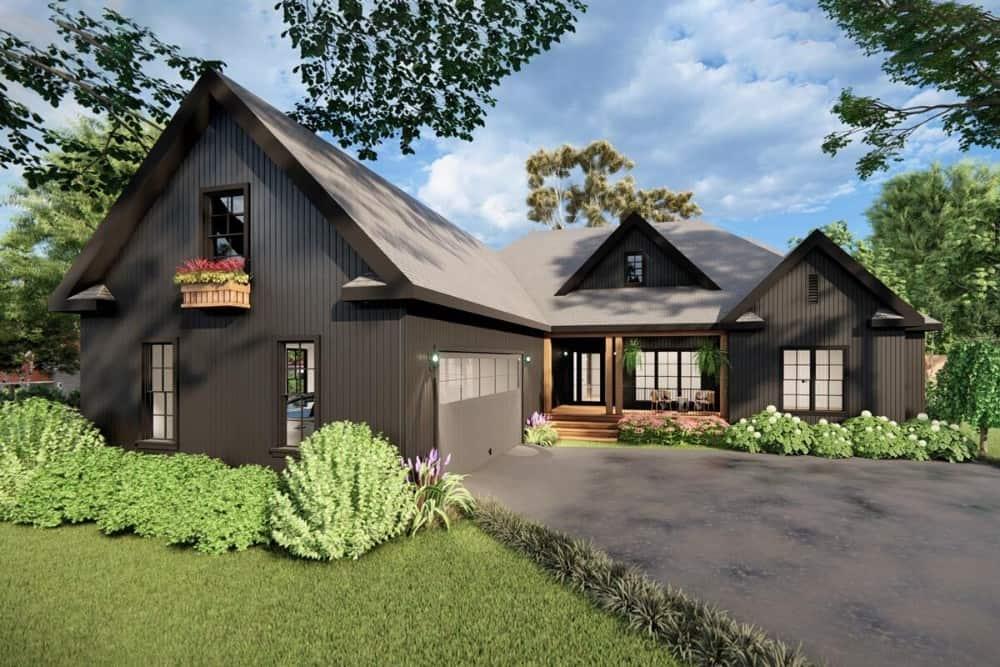 Check Out the Bold Charcoal Facade on This Contemporary Farmhouse