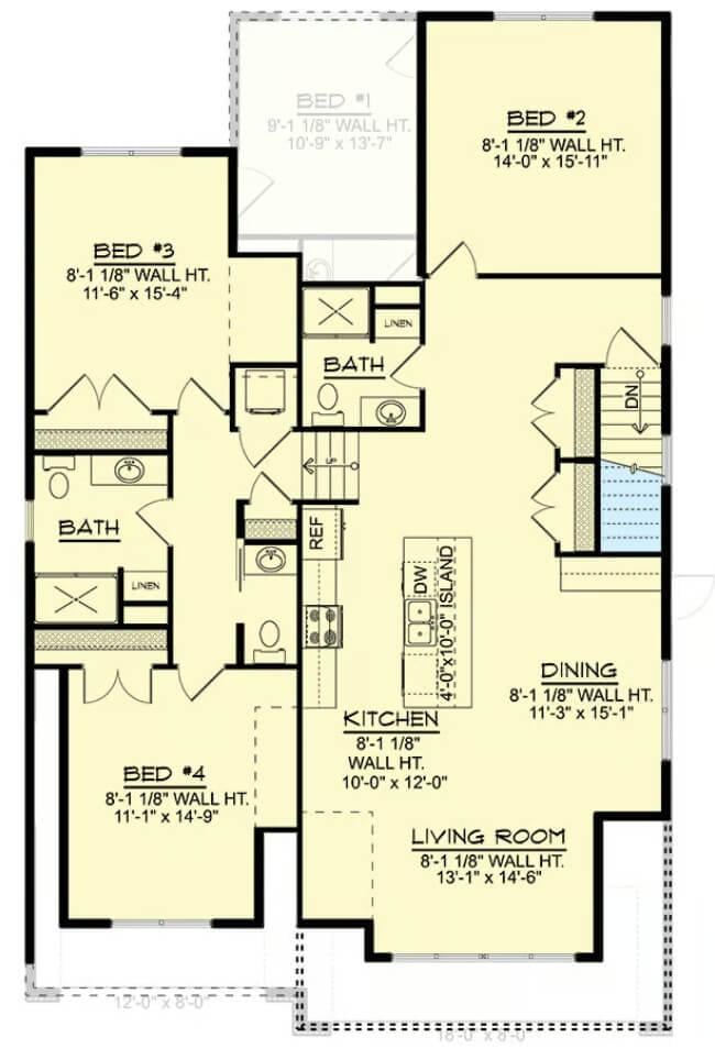 Explore This Thoughtfully Designed 4-Bedroom Floor Plan with Central Kitchen Island