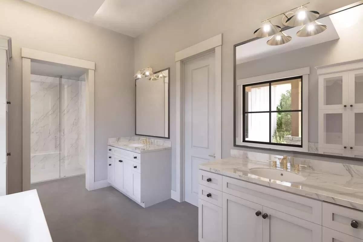 Elegant Bathroom Design with Marble Countertops and Twin Vanities