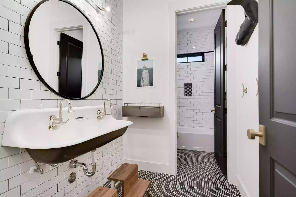 Notice the Vintage Trough Sink in This Chic Bathroom