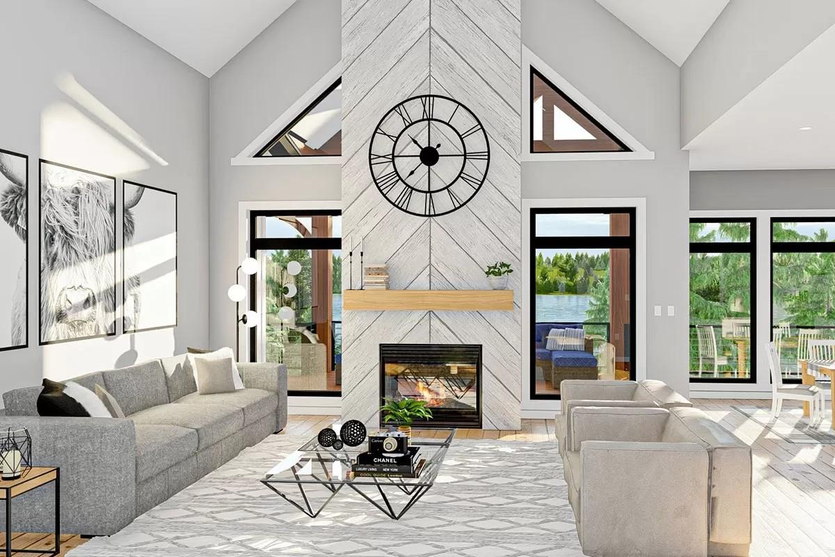 Wow, Look at That Grand Clock Over the Fireplace in This Bright Great Room