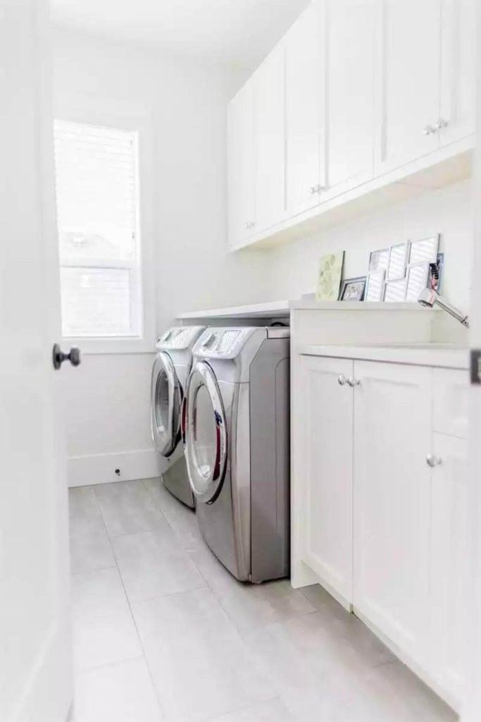 Sleek Laundry Room Design with Integrated Storage Cabinets
