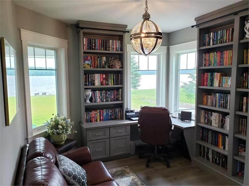 Charming Home Office with a View and Built-In Bookshelves