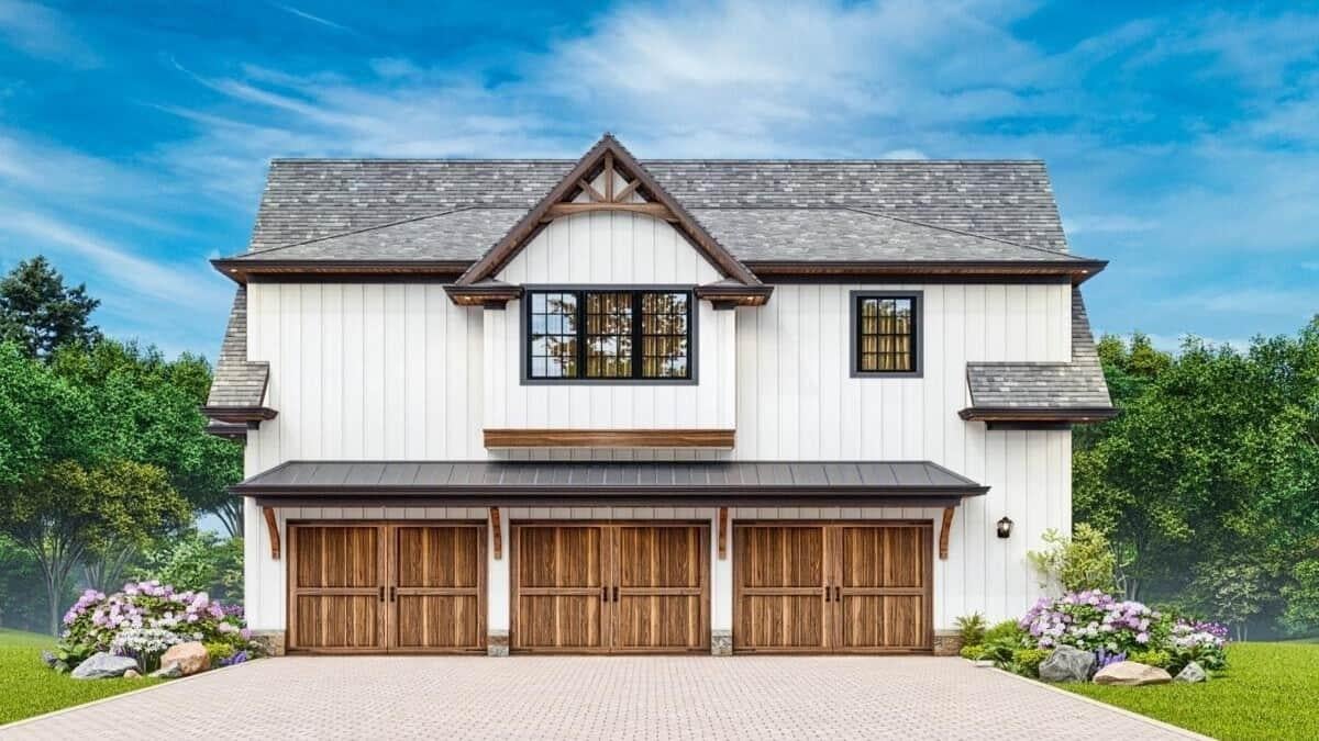 Classic Barn-Style Garage with Charming Wooden Accents