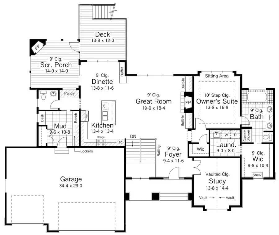 Main Floor Plan Highlighting Functional Zones and a Spacious Great Room