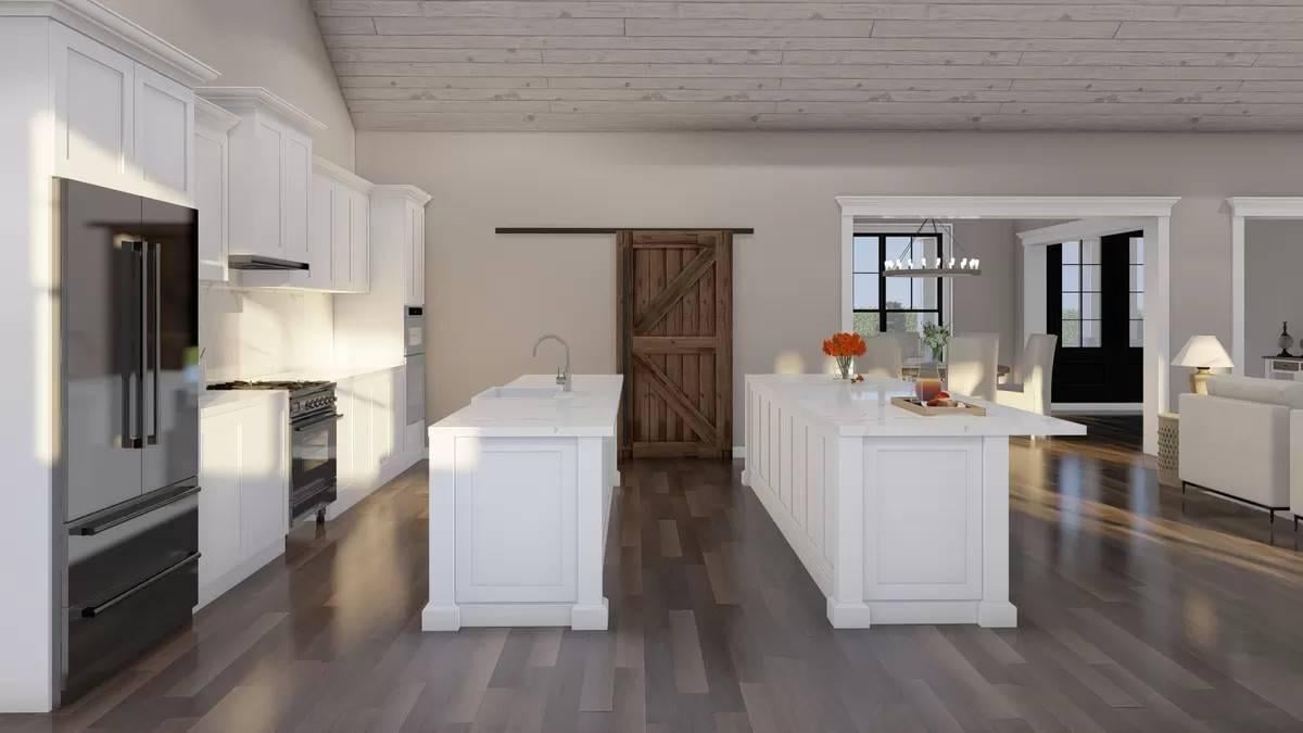 Double Islands in a Bright, Functional Craftsman Kitchen