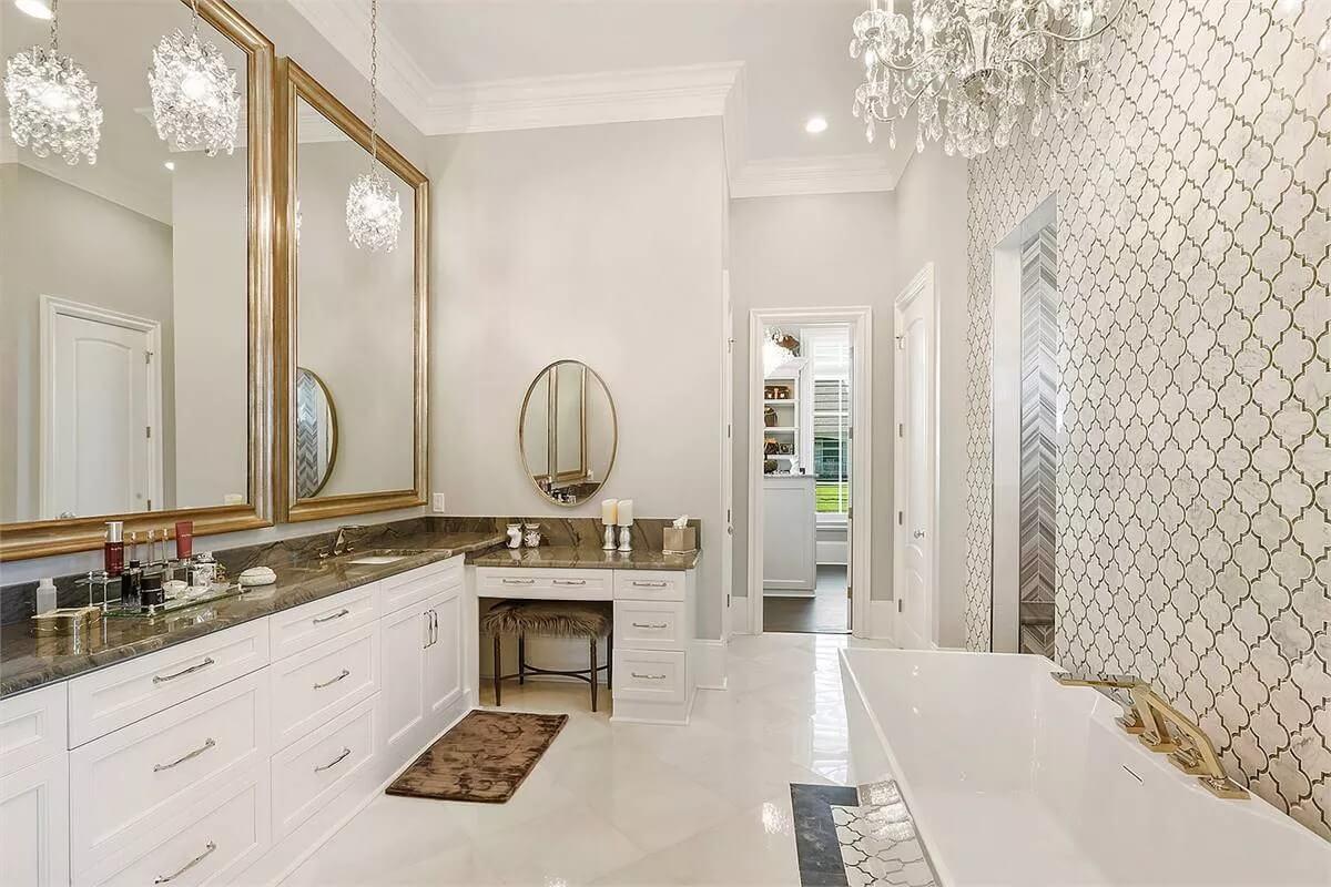 Wow, Check Out the Luxurious Pendant Lighting in This Bathroom