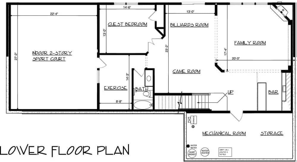 Check Out the Sport Court and Bar in This Versatile Lower Floor Plan