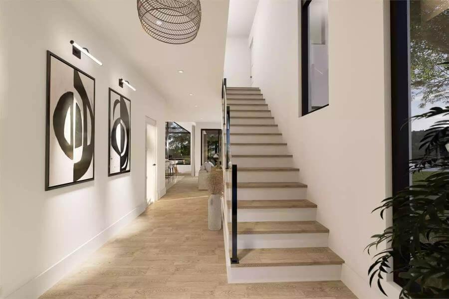 Explore This Modern Hallway with Striking Abstract Art