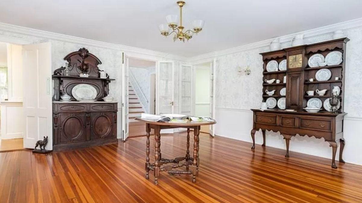 Colonial Dining Room with Elegant Antique Hutch