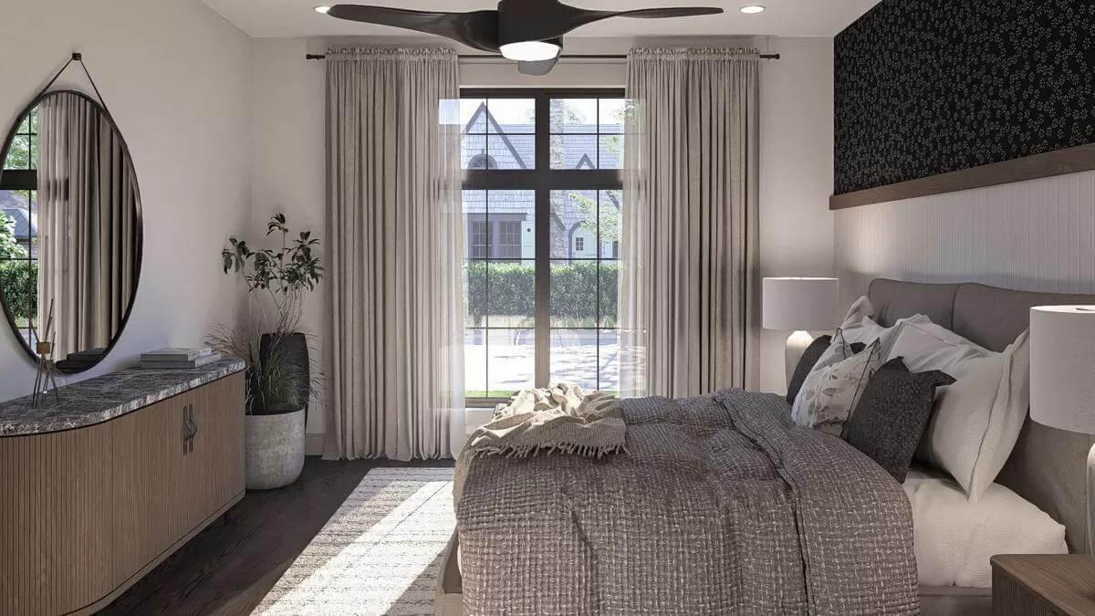 Serene Bedroom with a Touch of Dark Accents