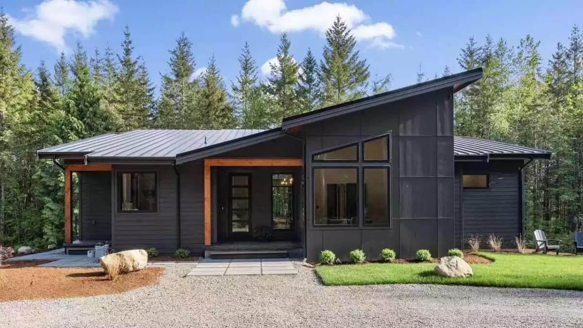 Modern Cabin Living with Dramatic Rooflines in a Woodland Setting