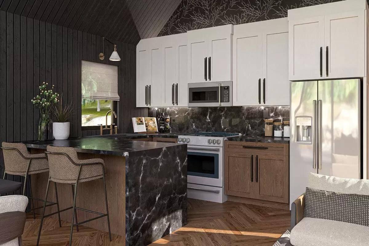 Discover the Unique Textured Wallpaper Adding Character Above the Cabinets