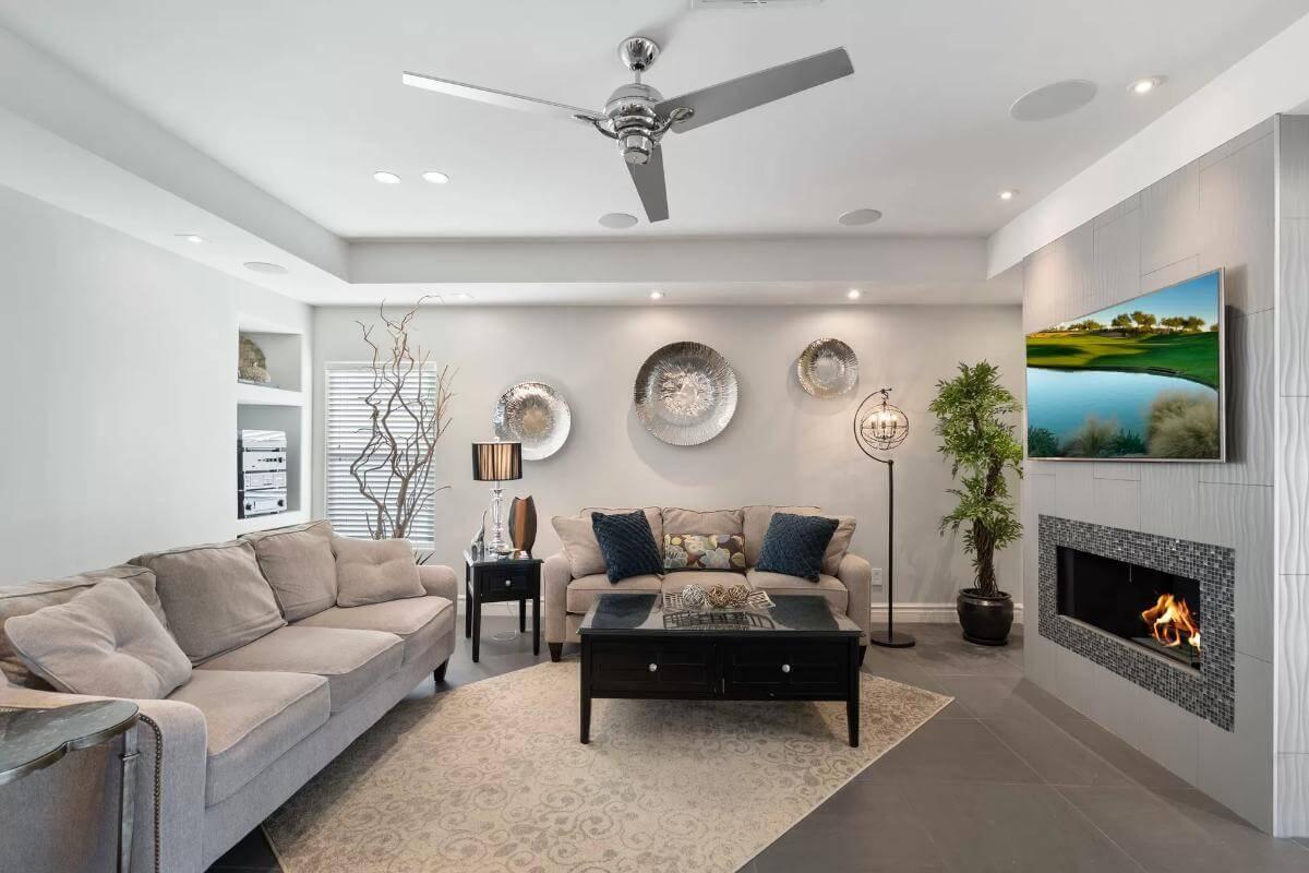 Spot the Modern Fireplace in This Chic Living Room