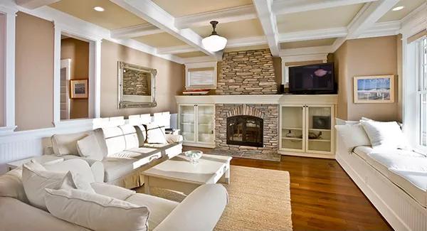Step into This Craftsman Living Room with a Stone Fireplace Focal Point