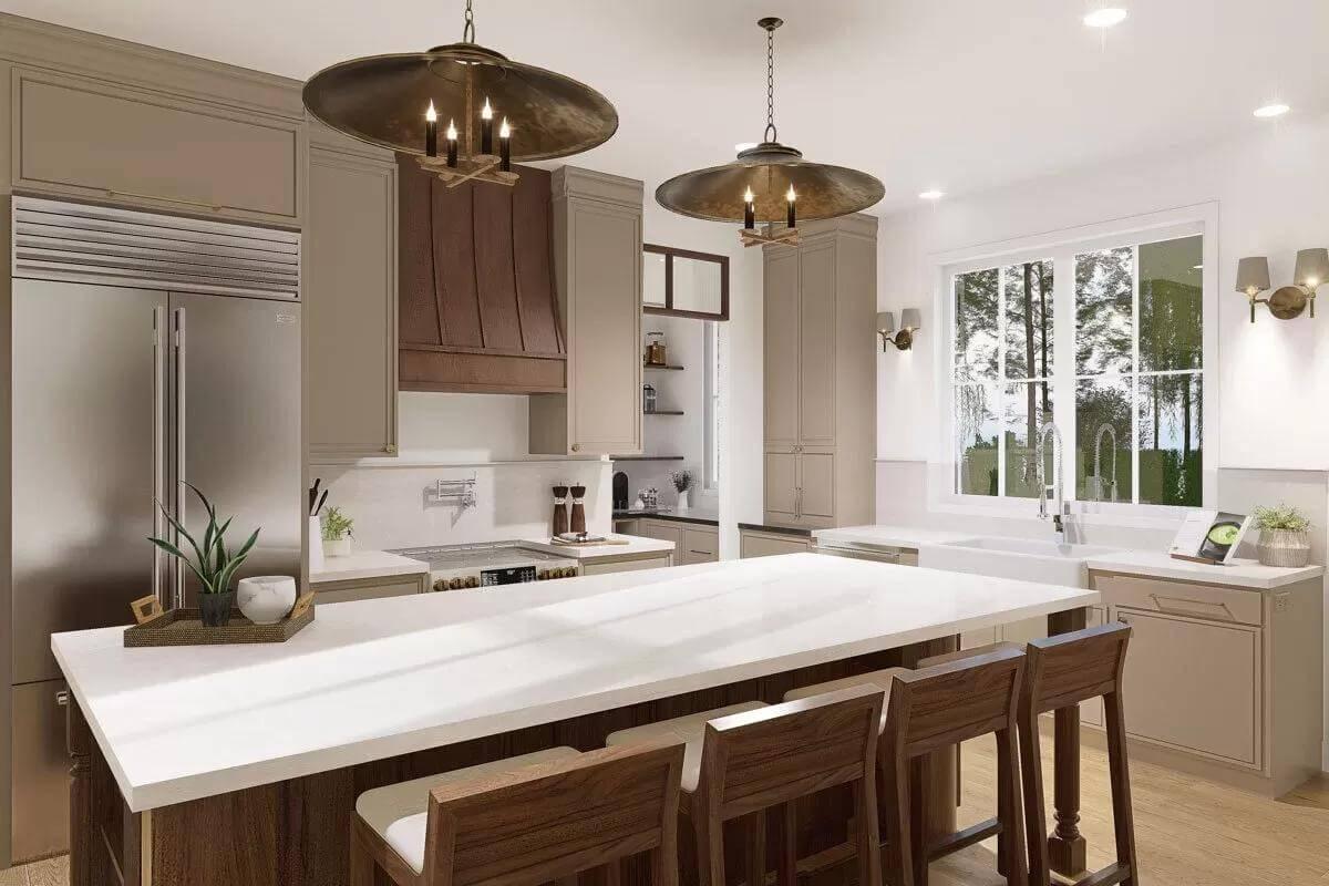 Check Out the Elegant Hood and Chic Pendants in This Craftsman Kitchen