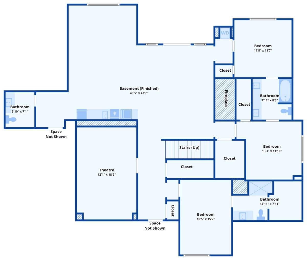 Expansive Basement Layout Featuring a Theatre Room