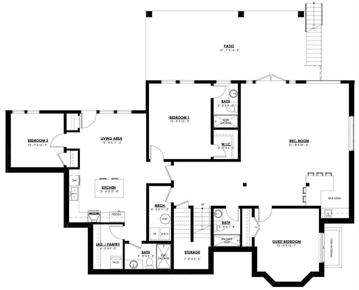 Explore the Lower Level: Rec Room and Guest Suite Blend with Practical Living