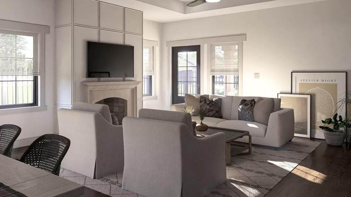 Contemporary Craftsman Living Space with Sunlit Corners