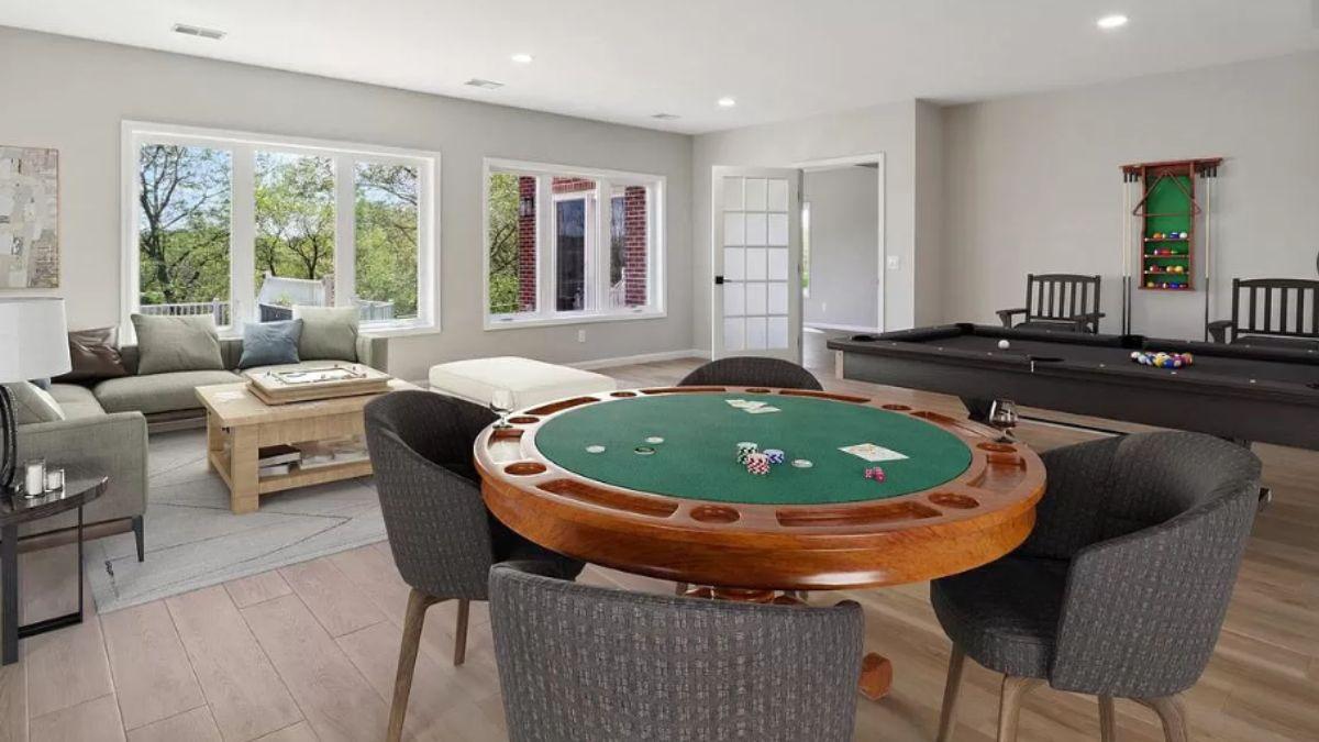 Check Out the Versatile Game Room with Poker and Pool Tables