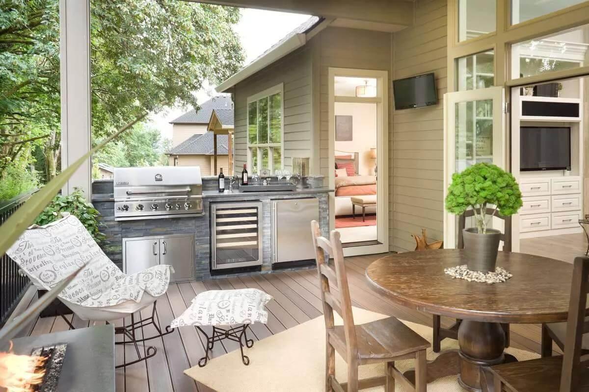 Outdoor Kitchen Bliss with Built-in Grill and Wine Cooler