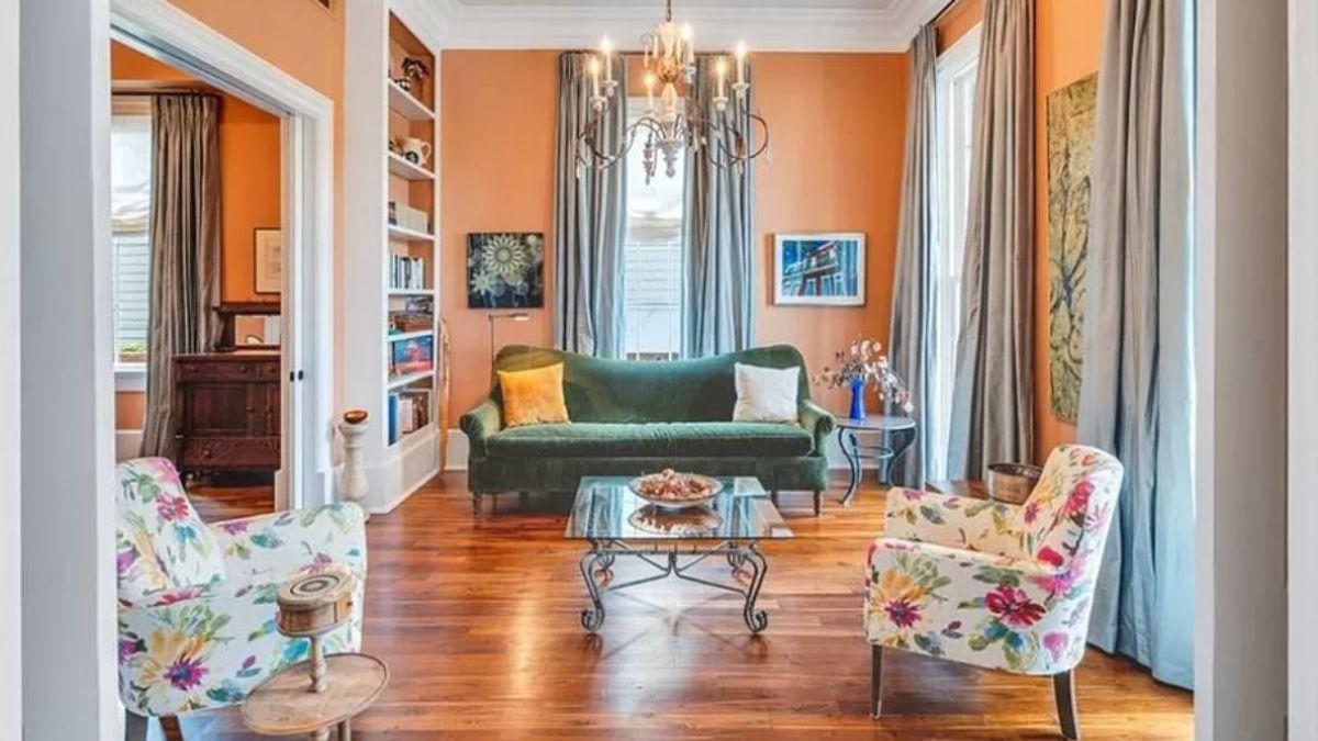Notice the Elegant Chandelier in This Vibrant Sitting Room