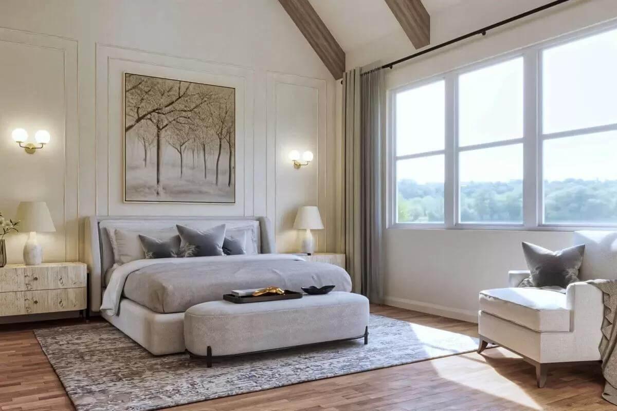 Tranquil Bedroom with Vaulted Ceilings and Nature Views