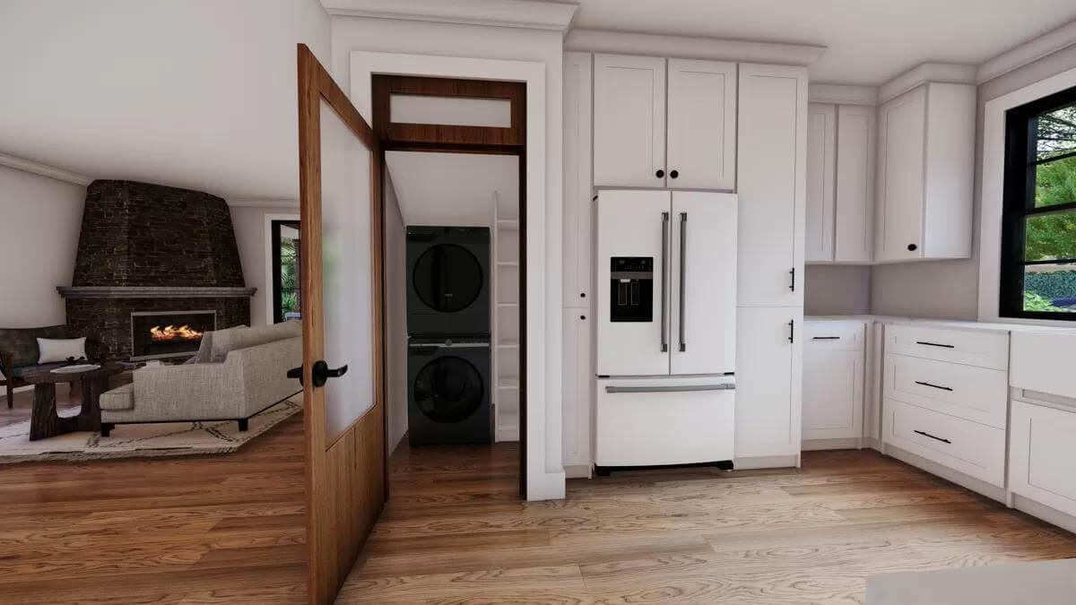 Compact Laundry Room Hidden Behind Kitchen
