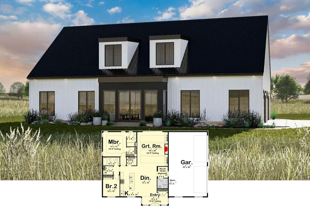 2-Bedroom Barndominium with Open Living Space and Oversized 4-Car Garage (Floor Plan)