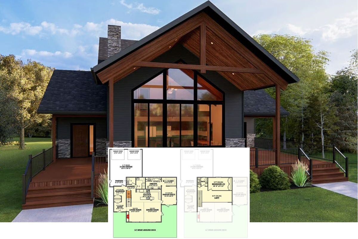 Cabin-Style 2-Bedroom Home with Loft and Wraparound Deck (Floor Plan)