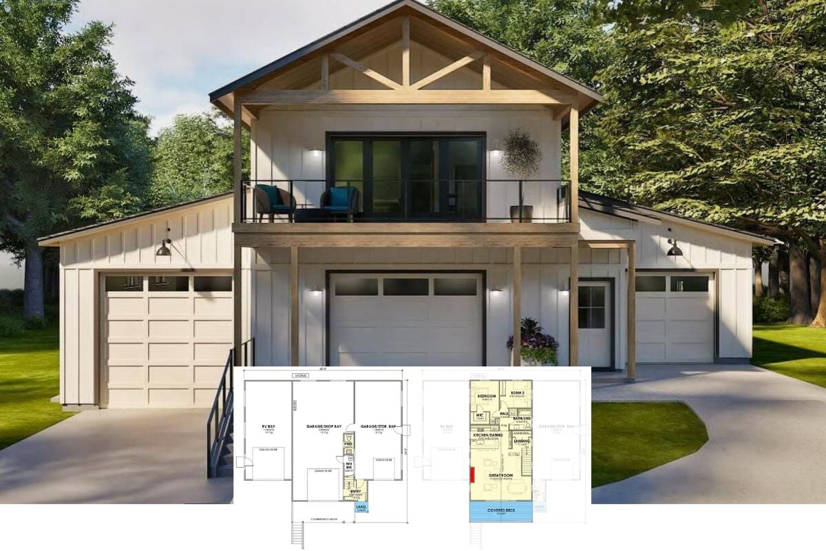 Carriage-Style 2-Bedroom Home with RV Garage and Open-Concept Living (Floor Plan)