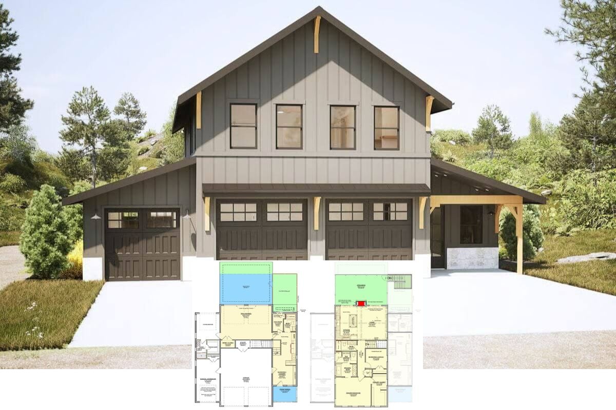 Mountain-Style 2-Bedroom Carriage Home with Bonus Room and 6-Car Garage Bay (Floor Plan)