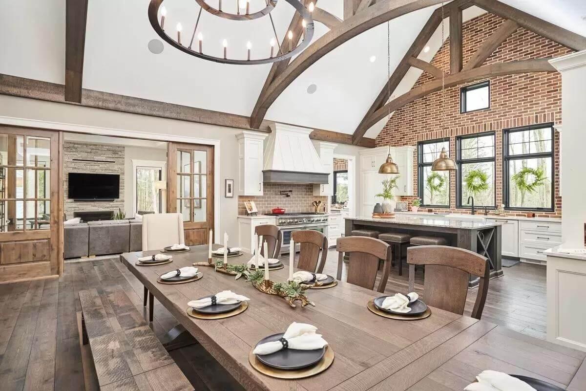 Look at the Vaulted Ceiling and Exposed Beams in This Dining Space