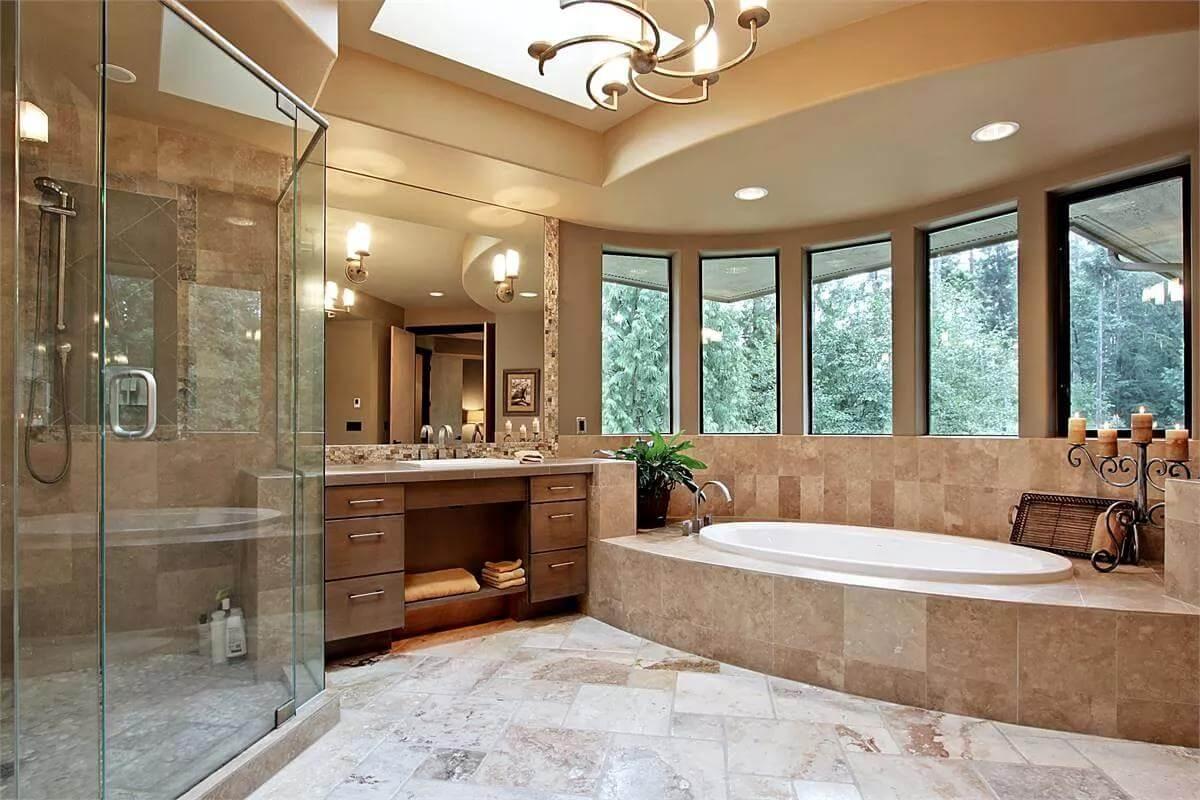 Wow, Notice the Skylight Illuminating This Craftsman Bathroom Retreat