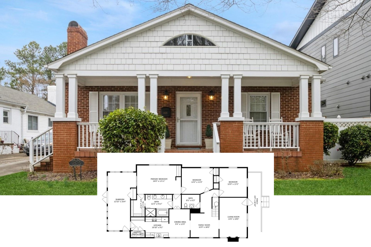 Bungalow-Style 3-Bedroom Home with Front Porch and Walk-up Attic (Floor Plan)
