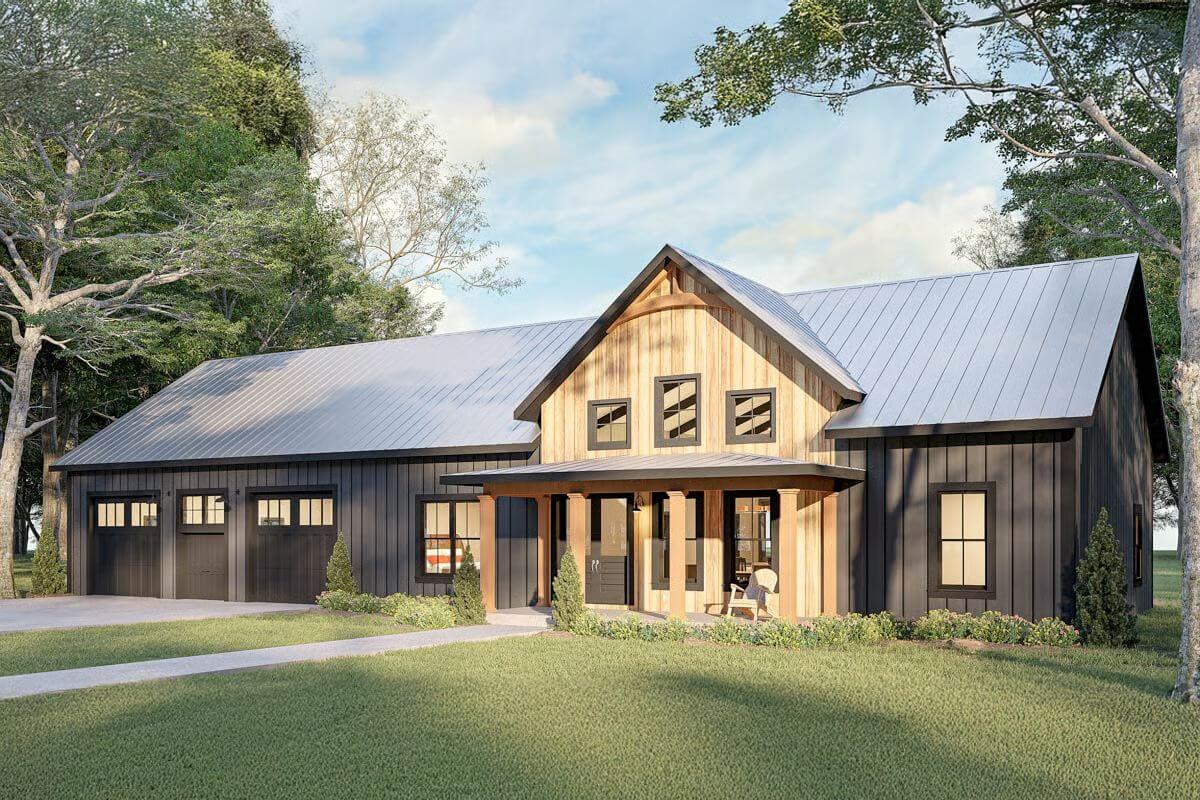 Barndominium-Style 3-Bedroom Home with Open Living Space and Oversized 4-Car Garage (Floor Pllan)