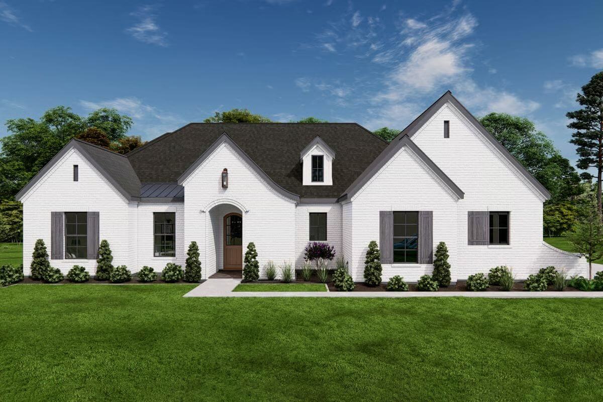 4-Bedroom French Country Home with Covered Patio and Open-Concept Living (Floor Plan)