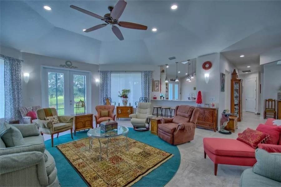 Vibrant Living Room with Bold Seating and Textured Accents