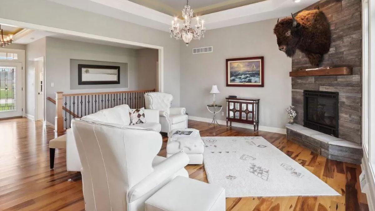 Discover the Unique Fireplace in This Elegant Living Room