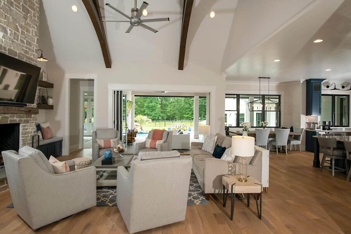 Wow, Notice the Vaulted Beamed Ceiling in This Open Living Area