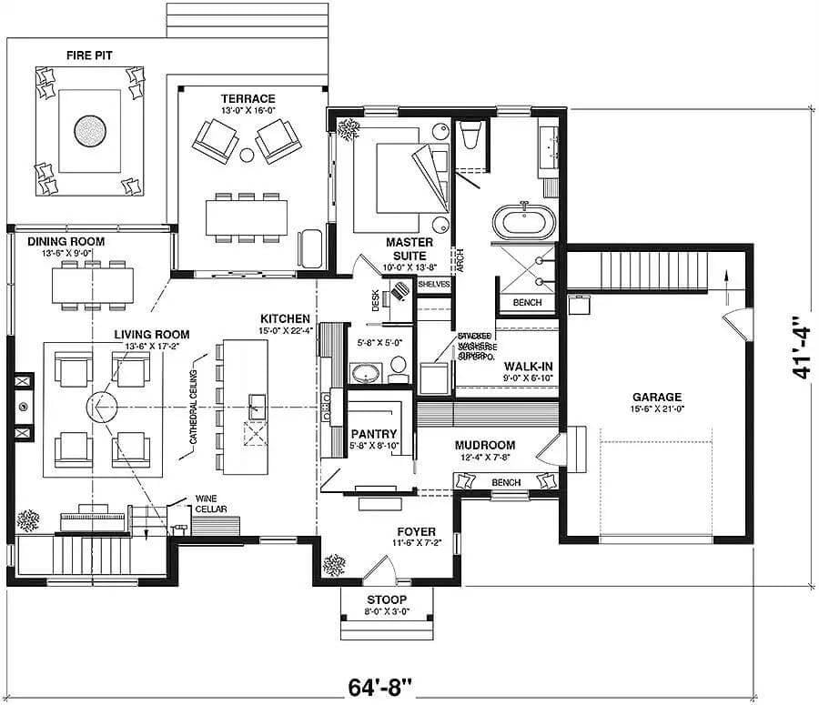 Stylish Floor Plan Featuring a Thoughtfully Positioned Wine Cellar