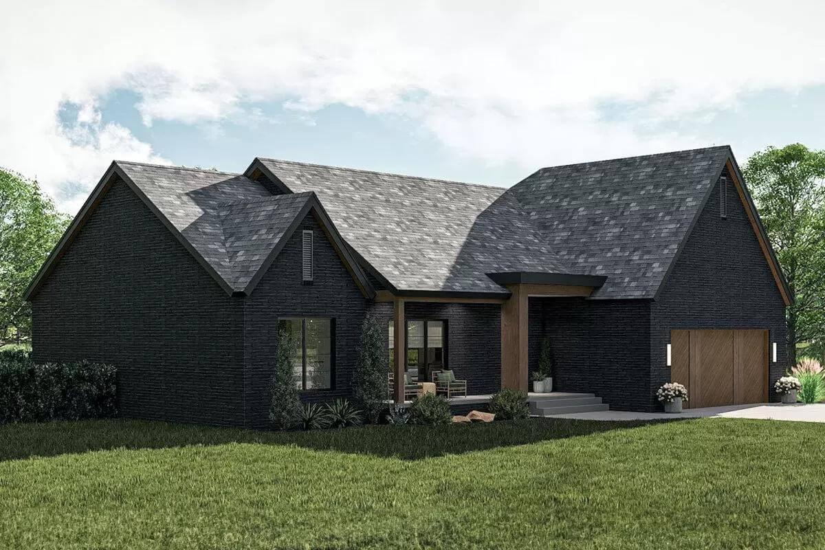 Wow, the Dark Brick Facade Perfectly Frames This Craftsman Home