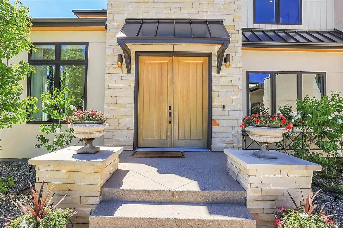 Welcome to the Front Door: Natural Wood Beauty Framed by Stone