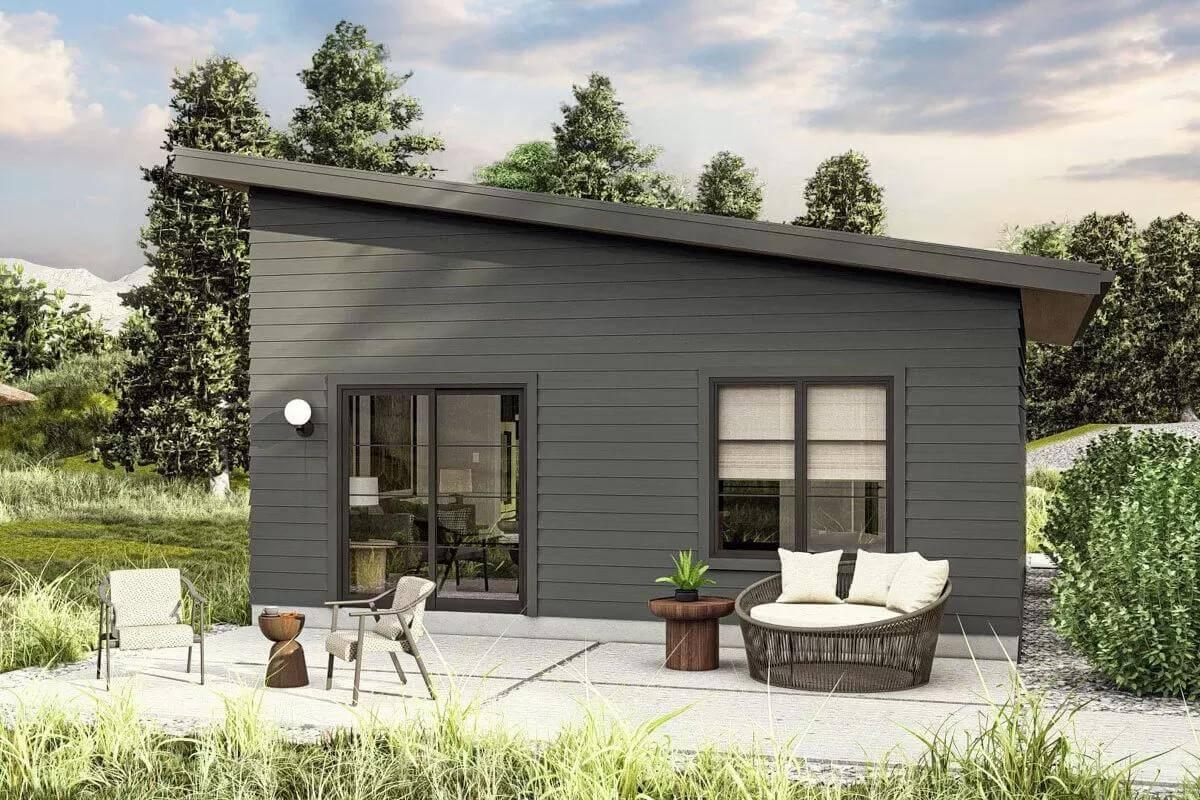 Sleek Backyard Studio with Comfortable Outdoor Seating