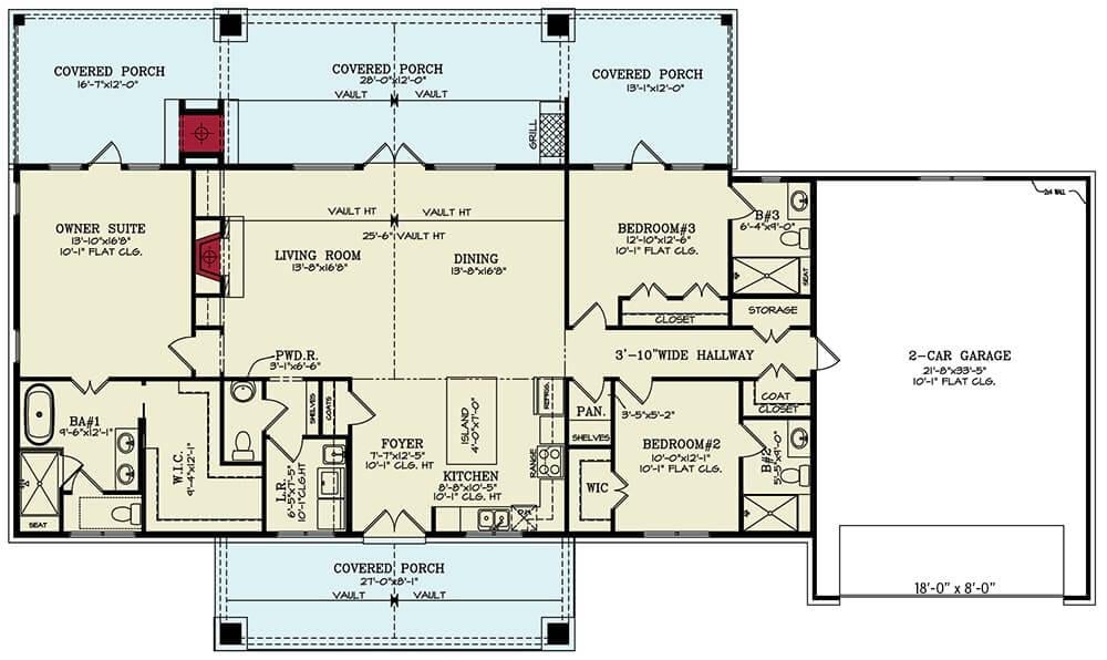 Craftsman Layout with Vaulted Living Space and Covered Porches
