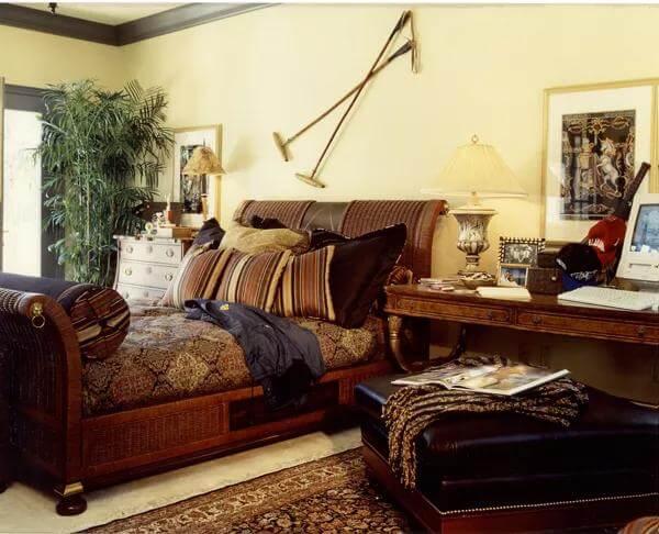 Warm, Vintage-Inspired Bedroom with Polo Decor