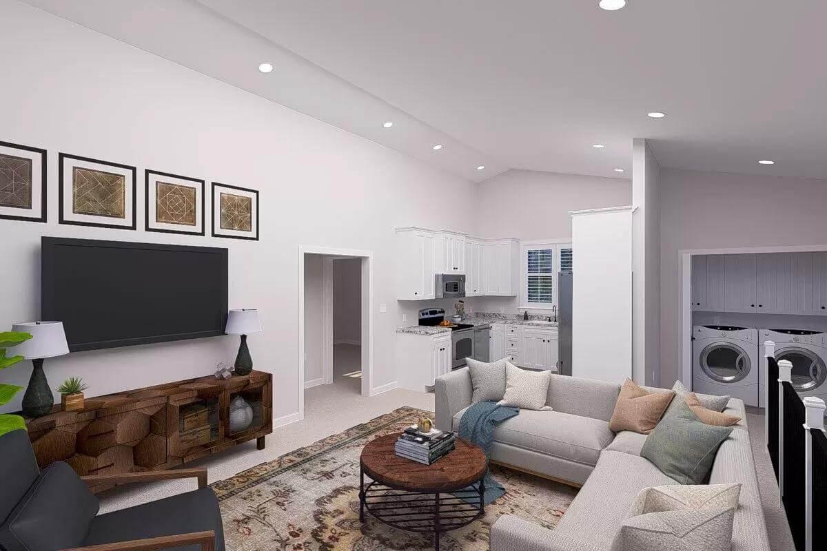 Open Plan Living: Function Meets Comfort with Integrated Laundry Nook
