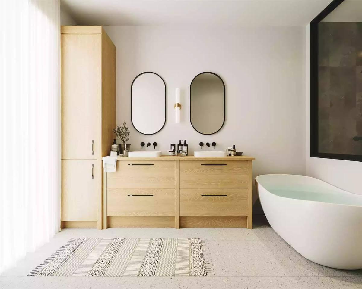 Modern Bathroom with Floating Vanity and Freestanding Tub